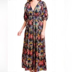 Trina Turk Argo Iris Butterfly Print Maxi Dress size Large